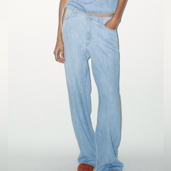 Zara Light Blue Denim Pajama Pants - Picture 1 of 5